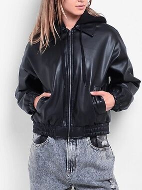 EMPYRE Lorelei Black Bomber Jacket Faux Leather XS
